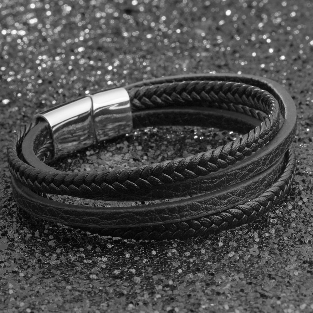 Stainless Steel Leather Bracelet