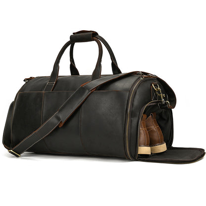 Leather Travel Bag With Shoe Pocket